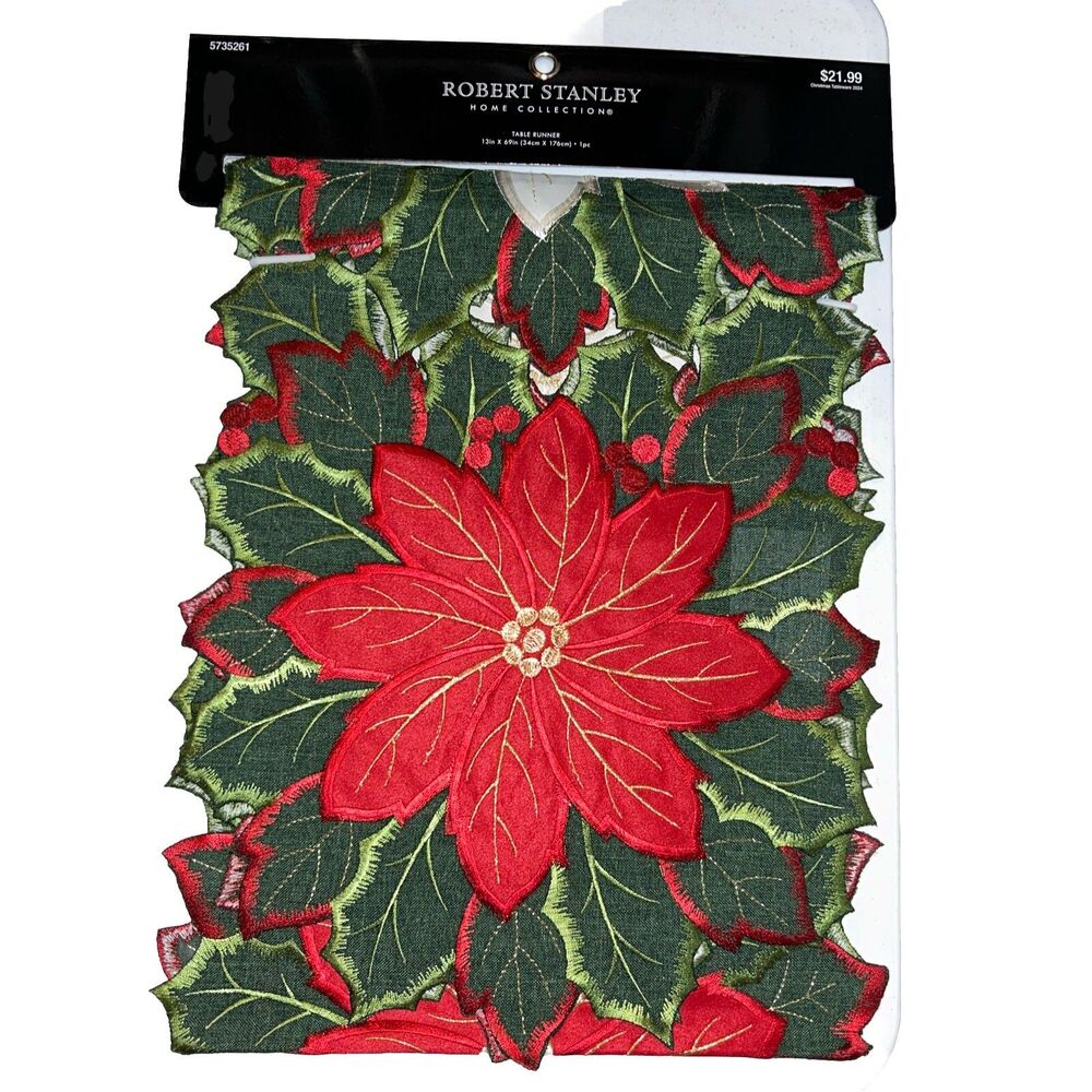 Robert Stanley Home Collection Table Runner Christmas Tableware Poinsettia